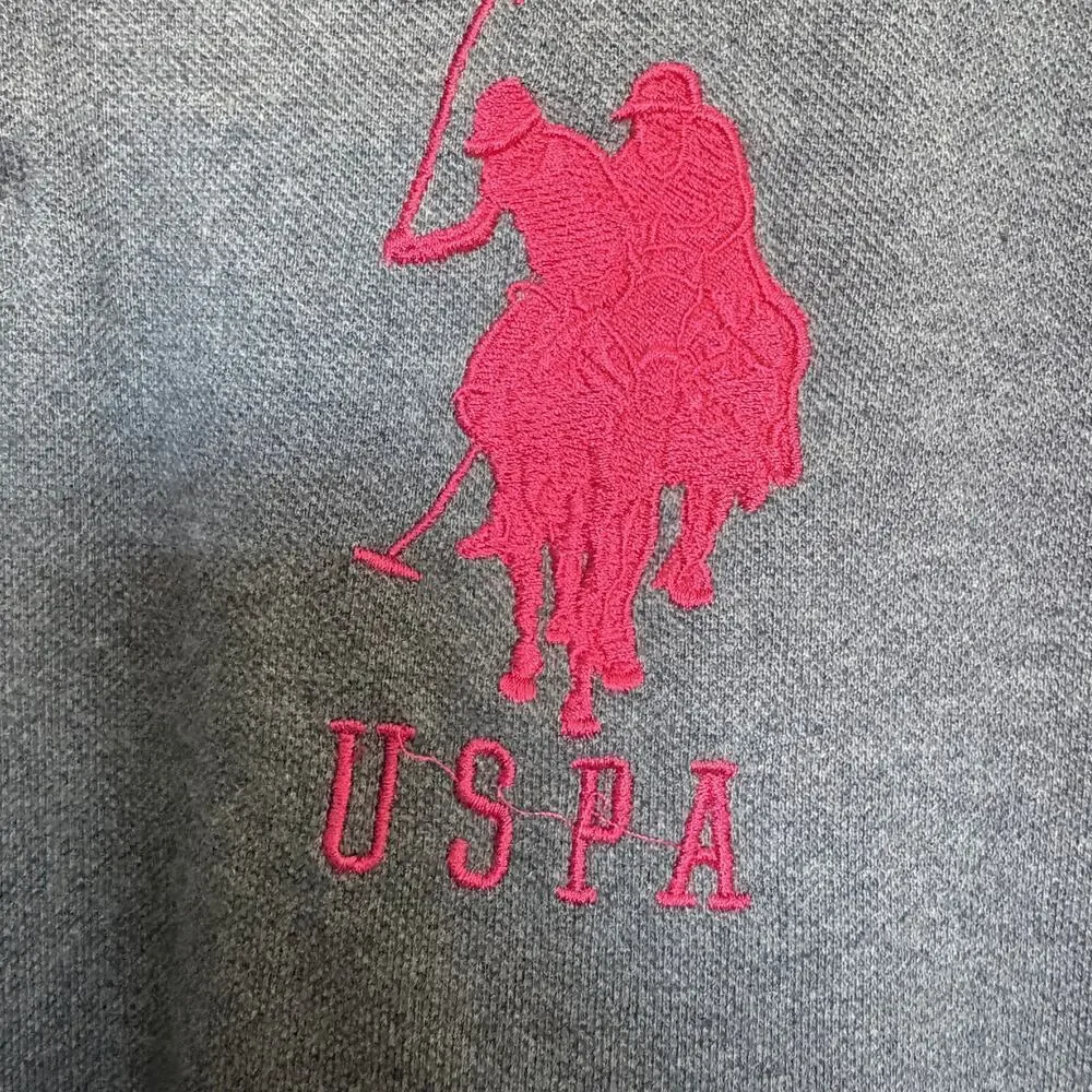 US Polo Assn Gray Polo ShirtMens Medium Red Logo Number 3 Patch Y2K preppy